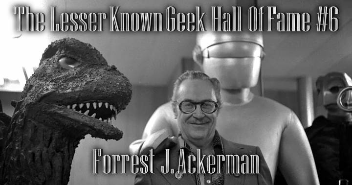 Forrest J Ackerman with Godzilla and Gort costumes
